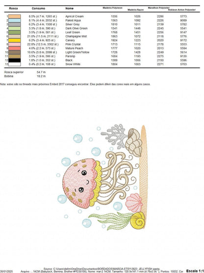 Jellyfish embroidery design - Octopus machine pattern - Ocean Sea animal with shells algae and bubbles file - Instant digital download pes