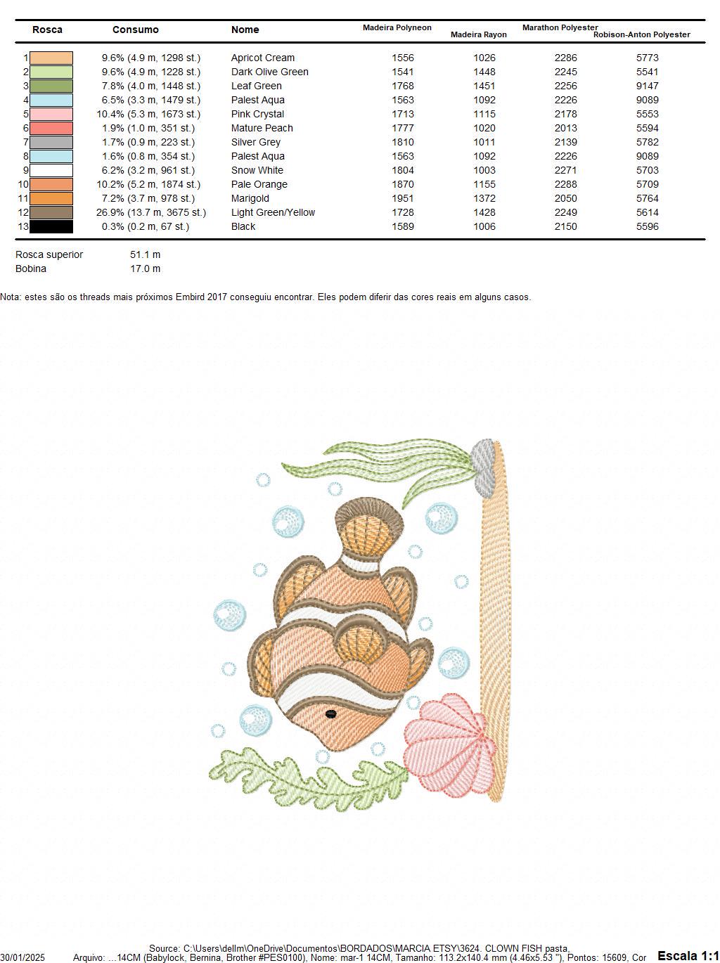 Clown Fish embroidery designs - Ocean animals machine pattern - Orange Fish with shells bubbles and algae - Instant download pes jef dst hus
