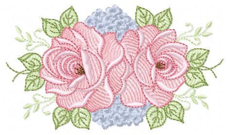 Roses embroidery designs - Kitchen Tea Towel machine embroidery pattern - Red and Blue Flower file - Instant download pes jef dst hus vp3
