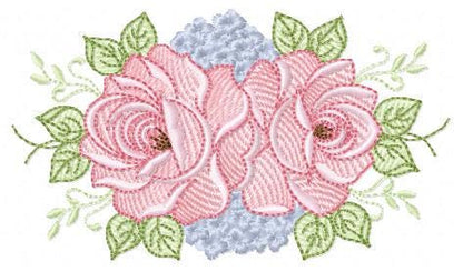 Roses embroidery designs - Kitchen Tea Towel machine embroidery pattern - Red and Blue Flower file - Instant download pes jef dst hus vp3