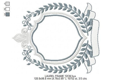 Crown embroidery designs - Laurel frame with banner machine embroidery pattern - Baby Monogram shape file - Instant download pes jef dst hus