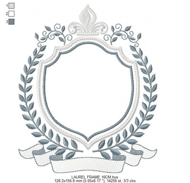 Crown embroidery designs - Laurel frame with banner machine embroidery pattern - Baby Monogram shape file - Instant download pes jef dst hus