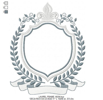 Crown embroidery designs - Laurel frame with banner machine embroidery pattern - Baby Monogram shape file - Instant download pes jef dst hus