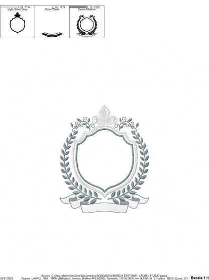 Crown embroidery designs - Laurel frame with banner machine embroidery pattern - Baby Monogram shape file - Instant download pes jef dst hus