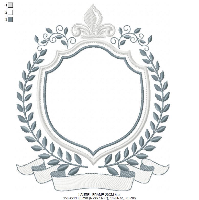 Crown embroidery designs - Laurel frame with banner machine embroidery pattern - Baby Monogram shape file - Instant download pes jef dst hus