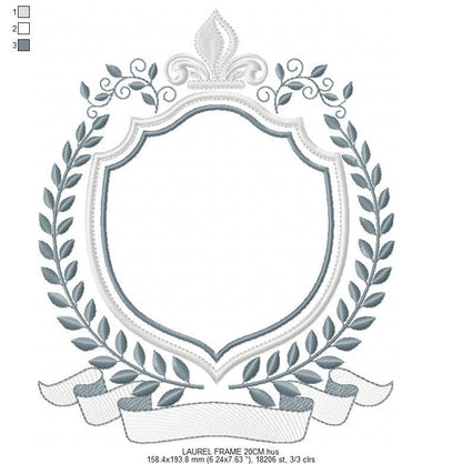 Crown embroidery designs - Laurel frame with banner machine embroidery pattern - Baby Monogram shape file - Instant download pes jef dst hus