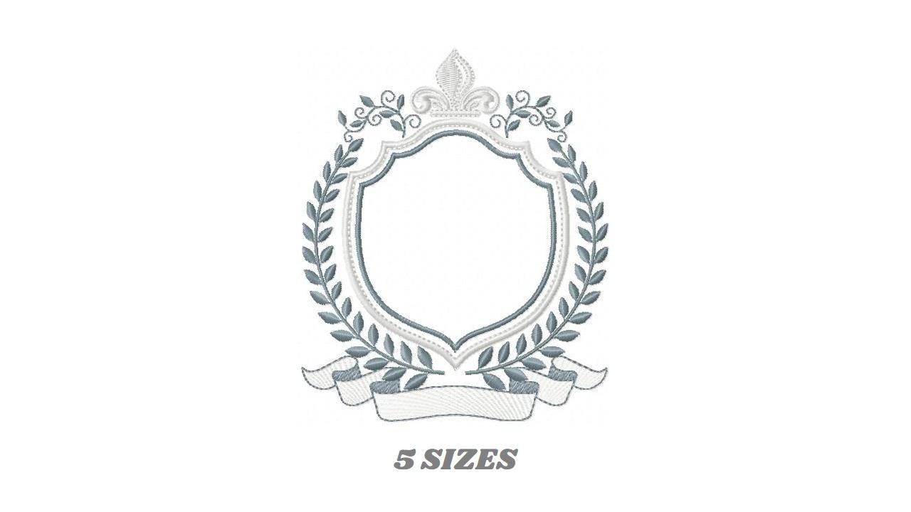 Crown embroidery designs - Laurel frame with banner machine embroidery pattern - Baby Monogram shape file - Instant download pes jef dst hus