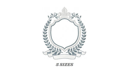 Crown embroidery designs - Laurel frame with banner machine embroidery pattern - Baby Monogram shape file - Instant download pes jef dst hus