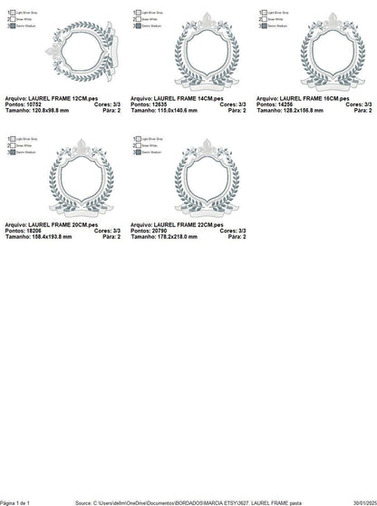 Crown embroidery designs - Laurel frame with banner machine embroidery pattern - Baby Monogram shape file - Instant download pes jef dst hus