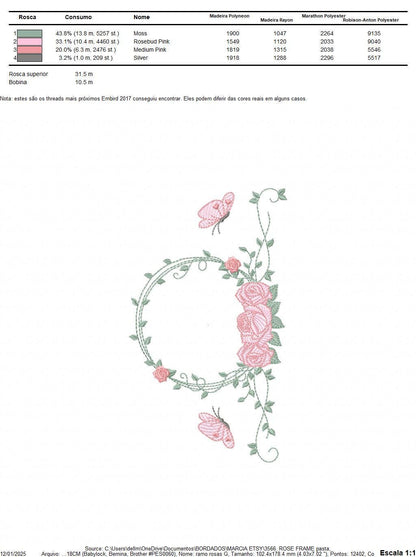 Monogram Frame with roses and butterflies embroidery designs - Flower Laurel Wreath machine embroidery pattern - Instant download pes jef
