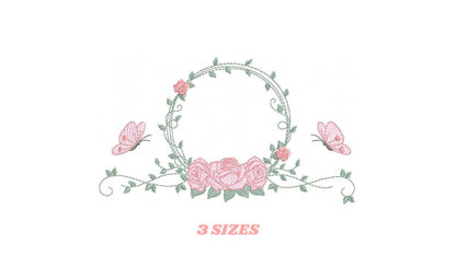 Monogram Frame with roses and butterflies embroidery designs - Flower Laurel Wreath machine embroidery pattern - Instant download pes jef