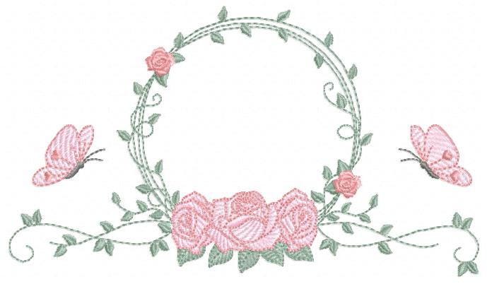 Monogram Frame with roses and butterflies embroidery designs - Flower Laurel Wreath machine embroidery pattern - Instant download pes jef