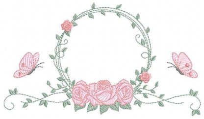 Monogram Frame with roses and butterflies embroidery designs - Flower Laurel Wreath machine embroidery pattern - Instant download pes jef