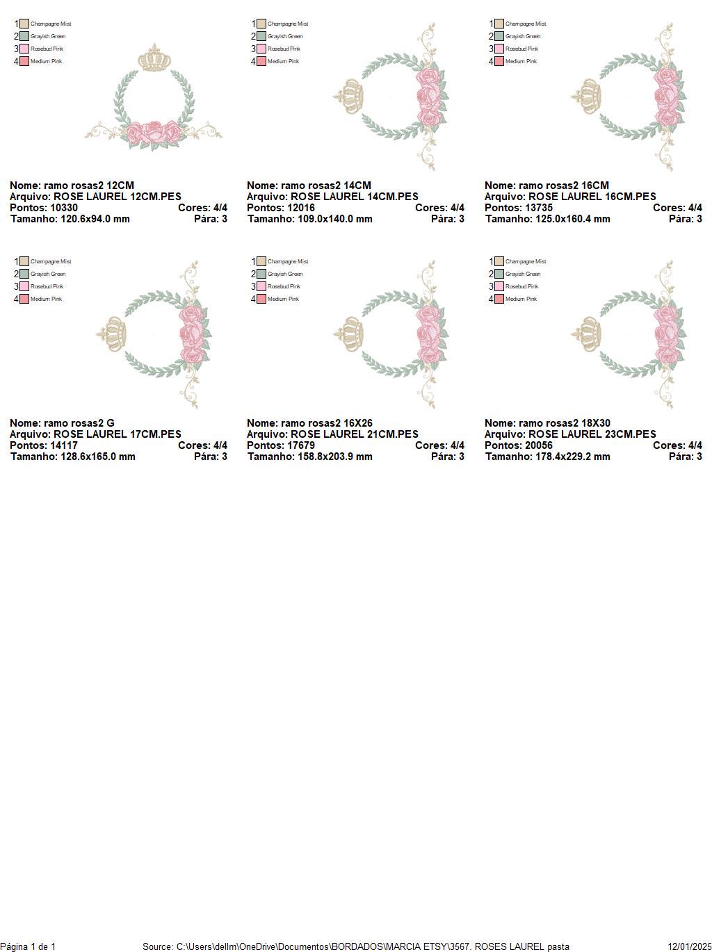 Roses laurel with Crown embroidery designs - Flower Wreath machine embroidery pattern - Newborn monogram file - Instant download pes jef dst