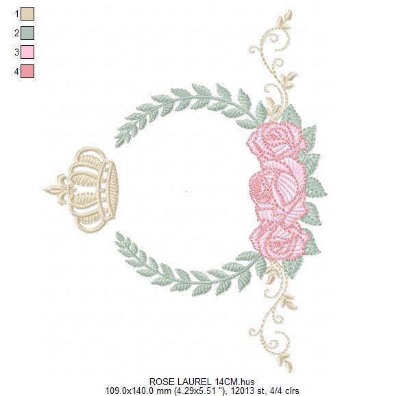 Roses laurel with Crown embroidery designs - Flower Wreath machine embroidery pattern - Newborn monogram file - Instant download pes jef dst
