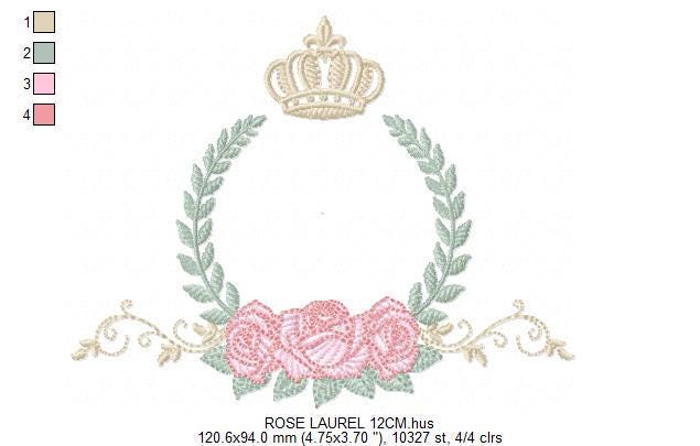 Roses laurel with Crown embroidery designs - Flower Wreath machine embroidery pattern - Newborn monogram file - Instant download pes jef dst