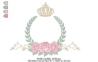 Roses laurel with Crown embroidery designs - Flower Wreath machine embroidery pattern - Newborn monogram file - Instant download pes jef dst