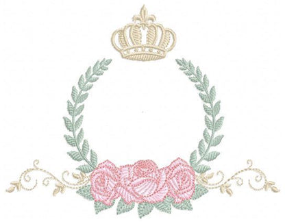 Roses laurel with Crown embroidery designs - Flower Wreath machine embroidery pattern - Newborn monogram file - Instant download pes jef dst