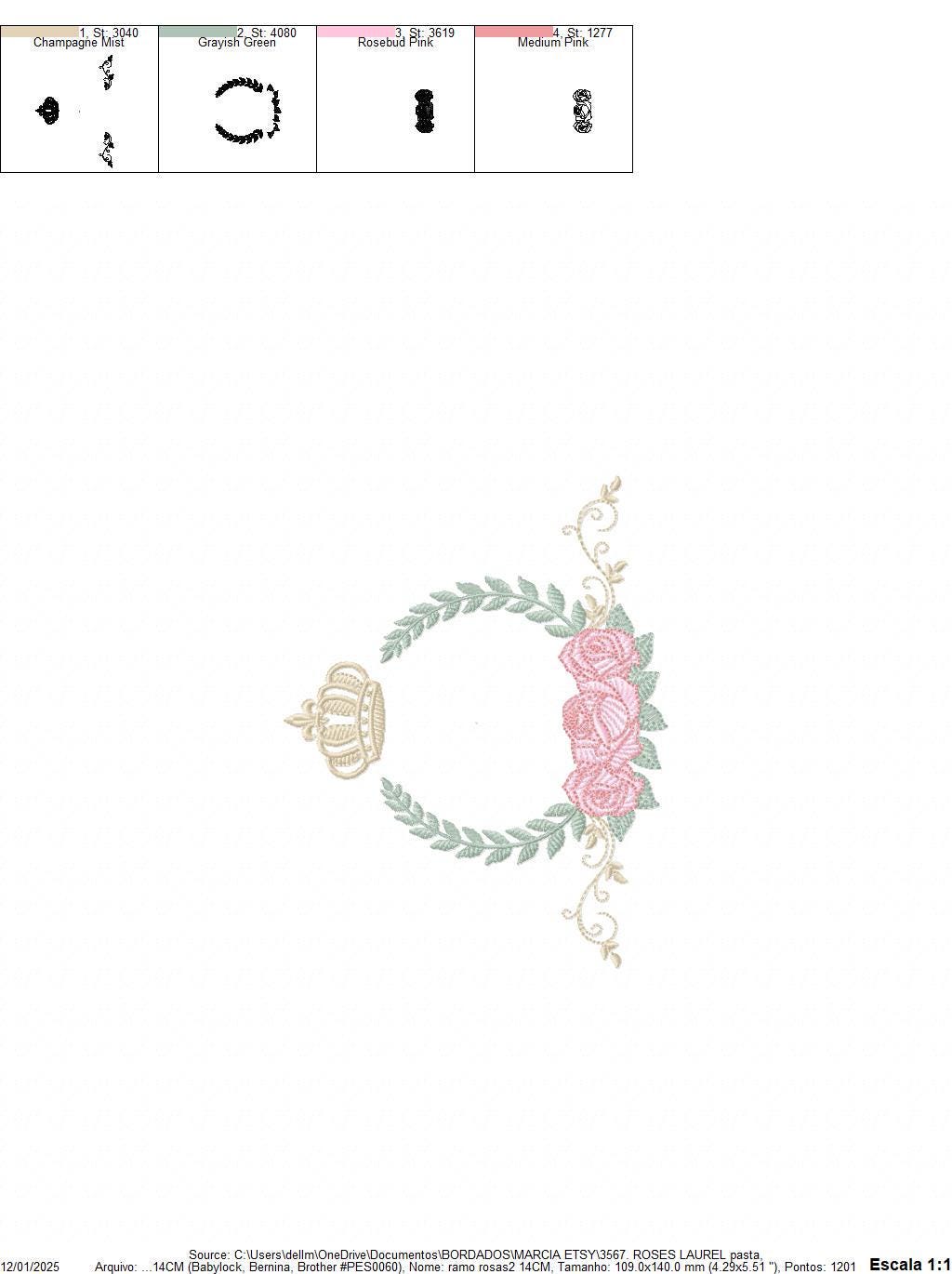 Roses laurel with Crown embroidery designs - Flower Wreath machine embroidery pattern - Newborn monogram file - Instant download pes jef dst
