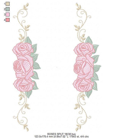Roses split embroidery designs - Flowers for kitchen tea towel machine embroidery pattern - Entwined roses file - Instant download pes jef
