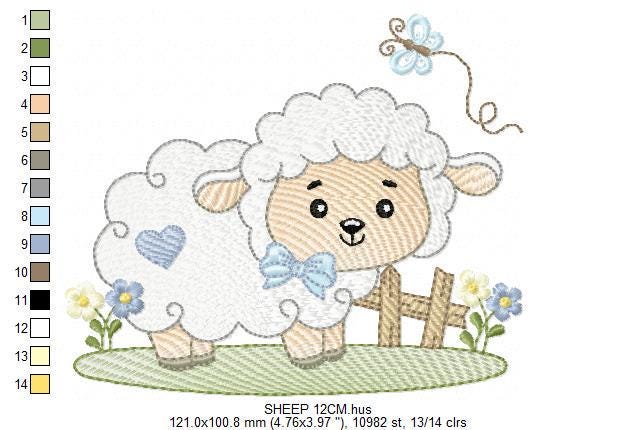 Male Sheep embroidery design - Lamb with butterfly machine embroidery pattern - Newborn Baby boy file - Instant download pes jef dst vp3 xxx