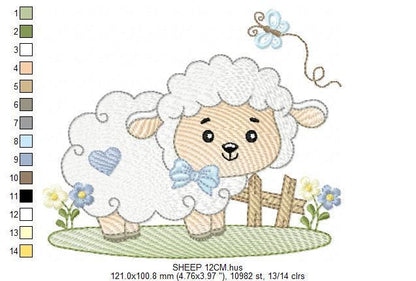 Male Sheep embroidery design - Lamb with butterfly machine embroidery pattern - Newborn Baby boy file - Instant download pes jef dst vp3 xxx