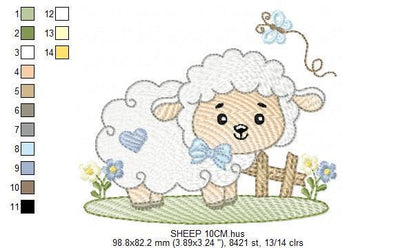 Male Sheep embroidery design - Lamb with butterfly machine embroidery pattern - Newborn Baby boy file - Instant download pes jef dst vp3 xxx