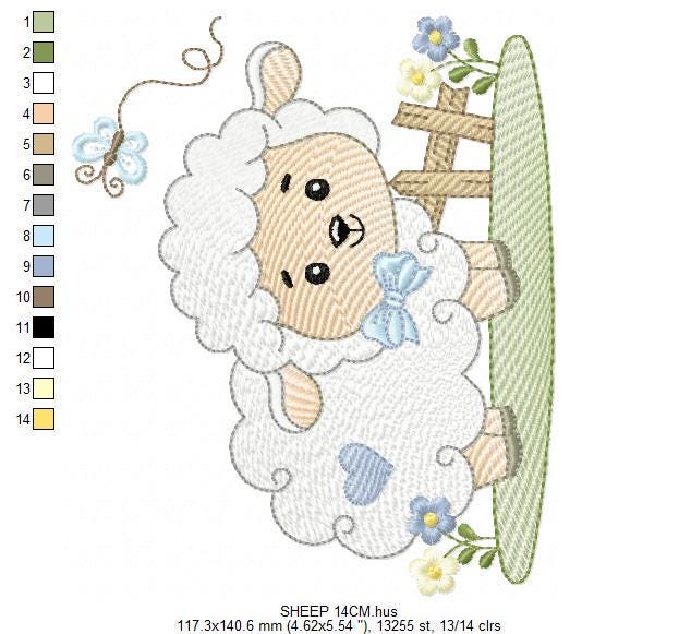 Male Sheep embroidery design - Lamb with butterfly machine embroidery pattern - Newborn Baby boy file - Instant download pes jef dst vp3 xxx