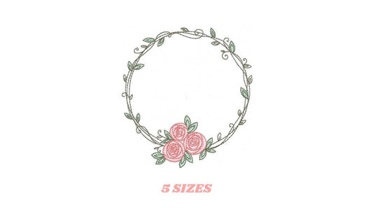 Monogram Frame with roses embroidery designs - Flower Laurel wreath machine embroidery pattern - Rose baby girl file - Instant download pes