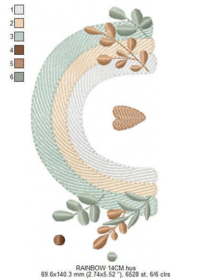 Boho Rainbow embroidery design - Colorful Rainbow with laurel machine embroidery pattern - Newborn Baby girl file - Instant download pes jef