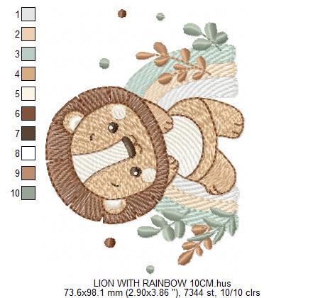 Lion with rainbow embroidery designs - Safari animal machine embroidery pattern - Newborn Baby boy file - Instant download pes jef dst vp3