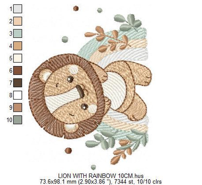 Lion with rainbow embroidery designs - Safari animal machine embroidery pattern - Newborn Baby boy file - Instant download pes jef dst vp3