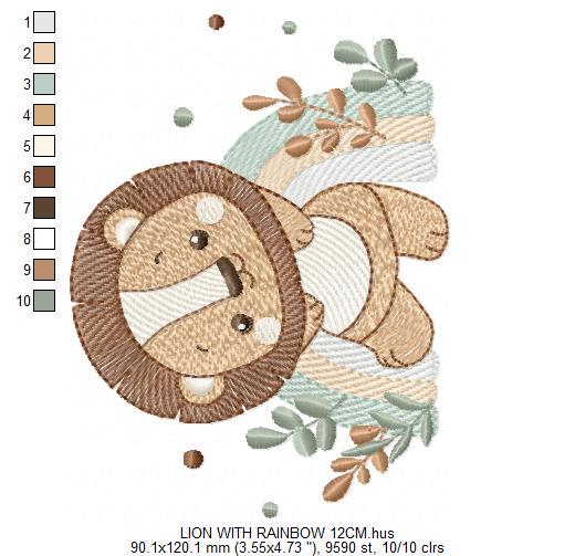 Lion with rainbow embroidery designs - Safari animal machine embroidery pattern - Newborn Baby boy file - Instant download pes jef dst vp3