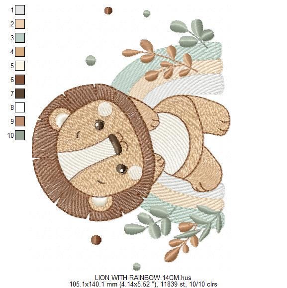 Lion with rainbow embroidery designs - Safari animal machine embroidery pattern - Newborn Baby boy file - Instant download pes jef dst vp3