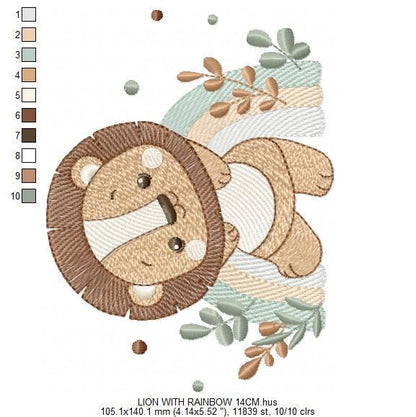 Lion with rainbow embroidery designs - Safari animal machine embroidery pattern - Newborn Baby boy file - Instant download pes jef dst vp3