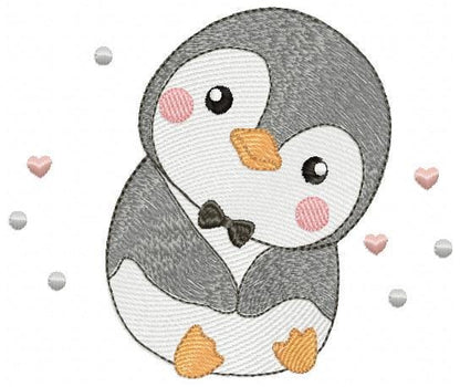 Penguin with bow tie embroidery design - Winter Water Antarctic Animal machine embroidery pattern - Baby boy file - Instant download jef