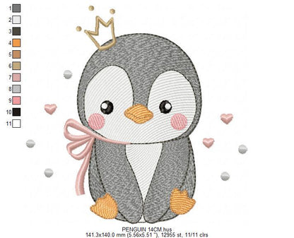 Penguin with crown embroidery design - Winter Water Antarctic Animal machine embroidery pattern - Baby boy file - Instant download dst pes