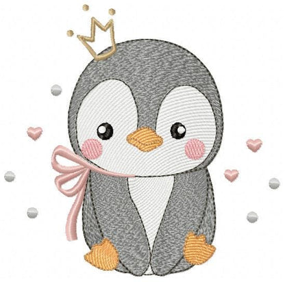 Penguin with crown embroidery design - Winter Water Antarctic Animal machine embroidery pattern - Baby boy file - Instant download dst pes