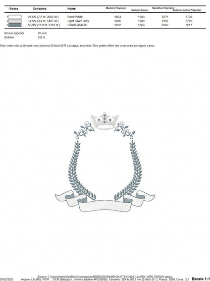 Crown embroidery designs - Laurel frame with banner machine embroidery pattern - Baby Monogram shape file - Instant download pes jef dst hus