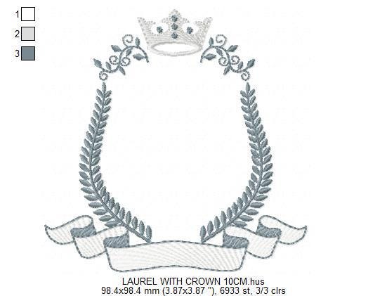 Crown embroidery designs - Laurel frame with banner machine embroidery pattern - Baby Monogram shape file - Instant download pes jef dst hus