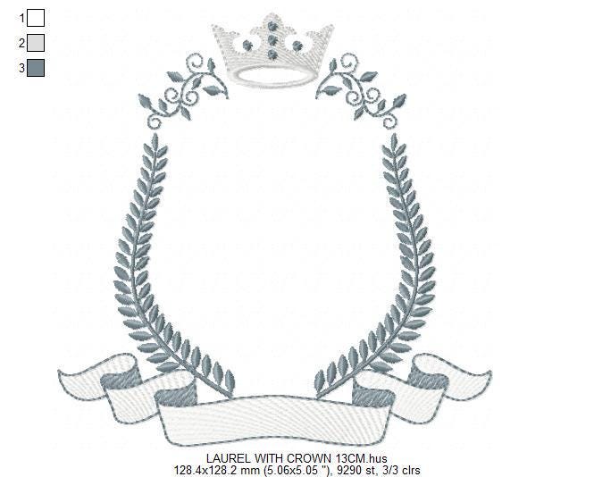 Crown embroidery designs - Laurel frame with banner machine embroidery pattern - Baby Monogram shape file - Instant download pes jef dst hus