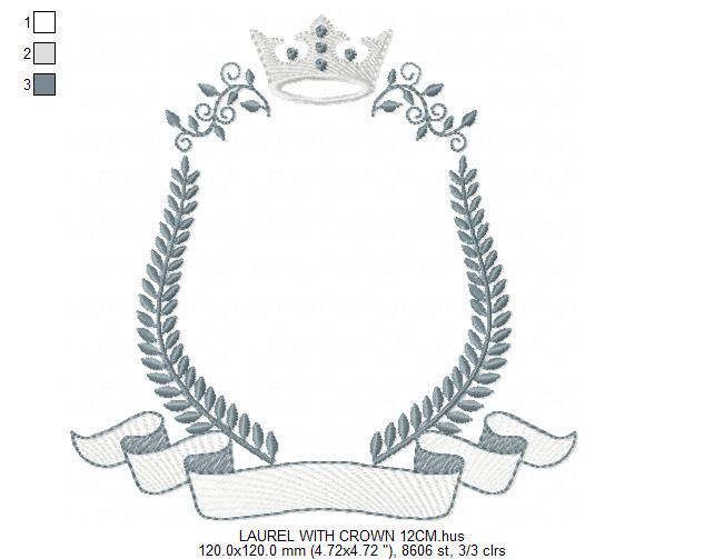Crown embroidery designs - Laurel frame with banner machine embroidery pattern - Baby Monogram shape file - Instant download pes jef dst hus