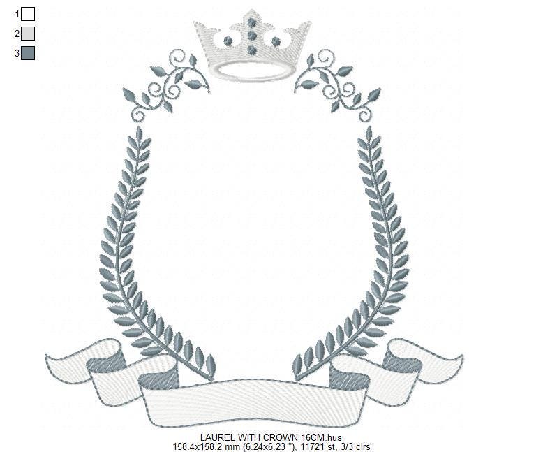 Crown embroidery designs - Laurel frame with banner machine embroidery pattern - Baby Monogram shape file - Instant download pes jef dst hus