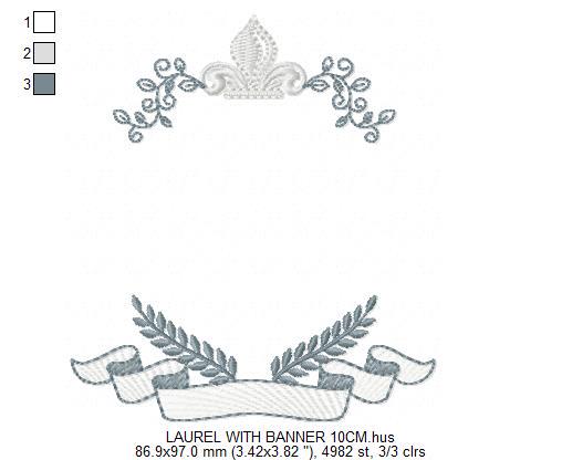 Crown embroidery designs - Laurel frame with banner machine embroidery pattern - Baby Monogram shape file - Instant download pes jef dst hus