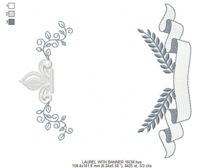 Crown embroidery designs - Laurel frame with banner machine embroidery pattern - Baby Monogram shape file - Instant download pes jef dst hus