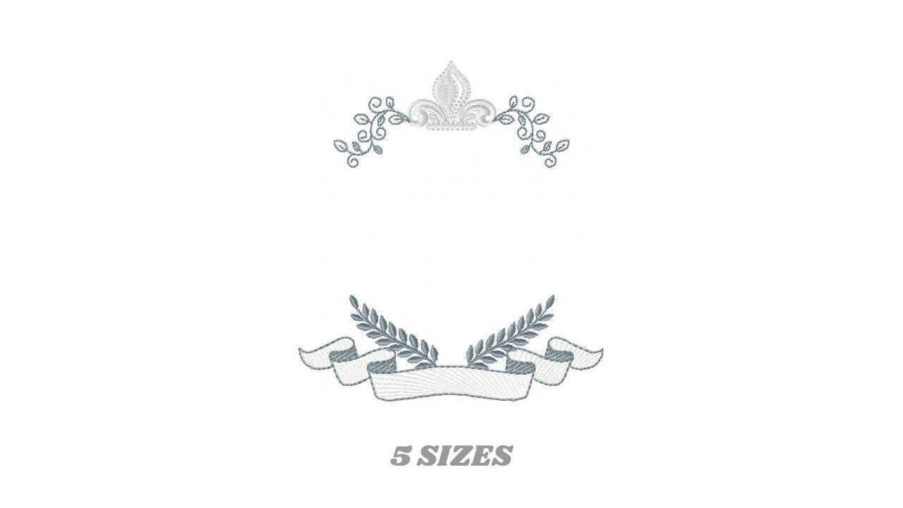 Crown embroidery designs - Laurel frame with banner machine embroidery pattern - Baby Monogram shape file - Instant download pes jef dst hus