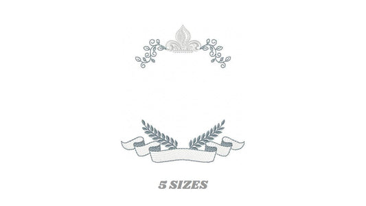Crown embroidery designs - Laurel frame with banner machine embroidery pattern - Baby Monogram shape file - Instant download pes jef dst hus