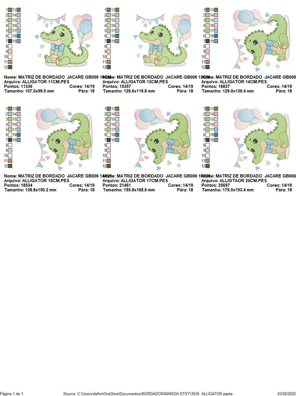 Crocodile with balloons embroidery design - Alligator party balloons machine embroidery pattern - Animal with bow tie - Instant download jef
