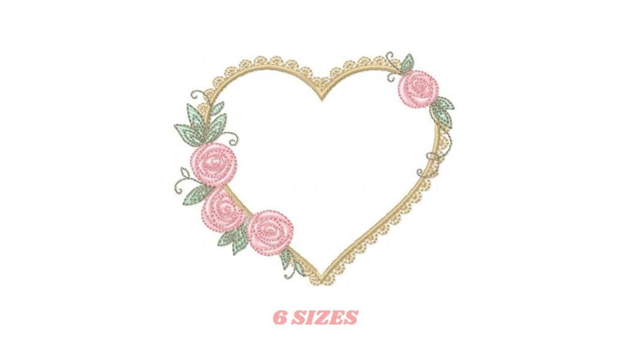 Heart with roses embroidery designs - Monogram Flower frame machine embroidery pattern - Monogram Frame file - pes Instant download pes jef