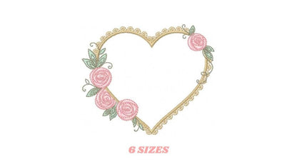 Heart with roses embroidery designs - Monogram Flower frame machine embroidery pattern - Monogram Frame file - pes Instant download pes jef
